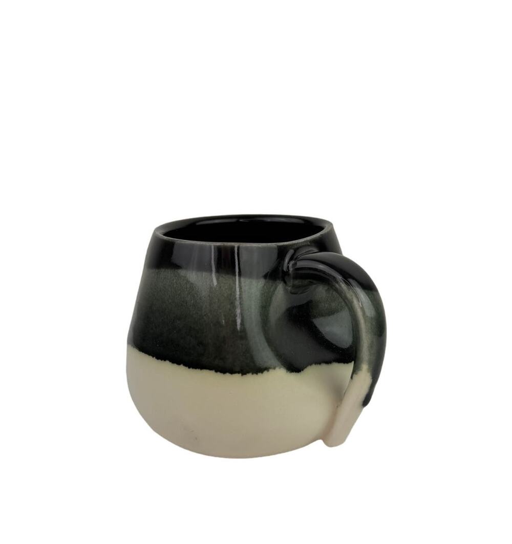 POTTERY BY JULIE MONDRO Black Matte Cream Dimple Mug Handcrafted Coffee Cup